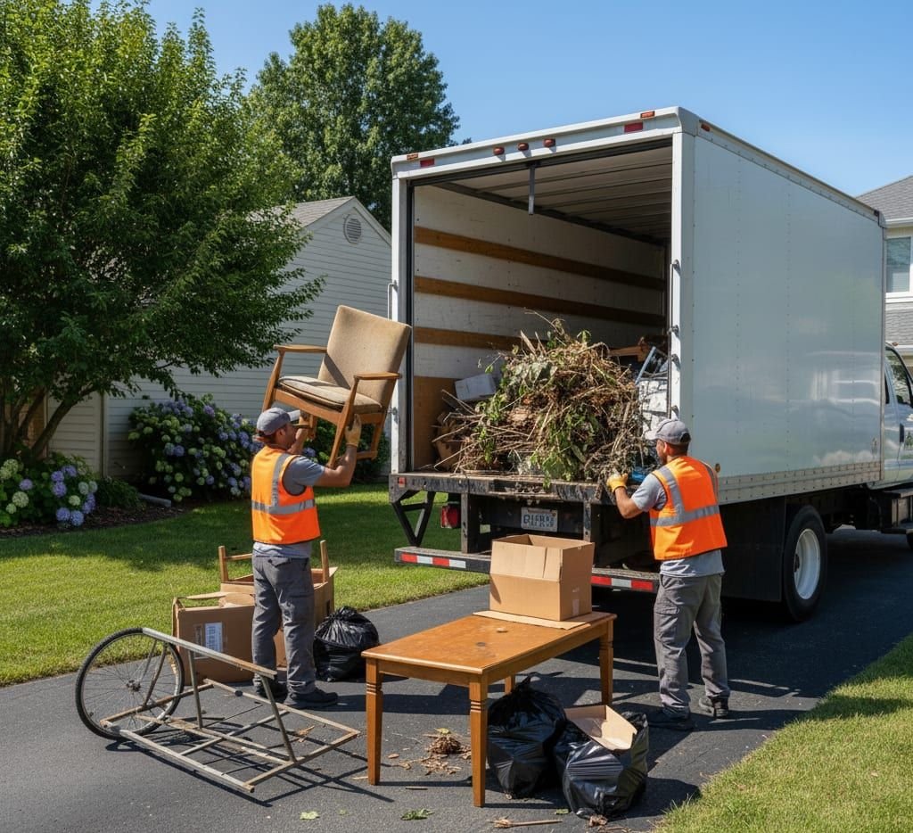 Local junk removal team clearing furniture and unwanted items in Lubbock, Texas